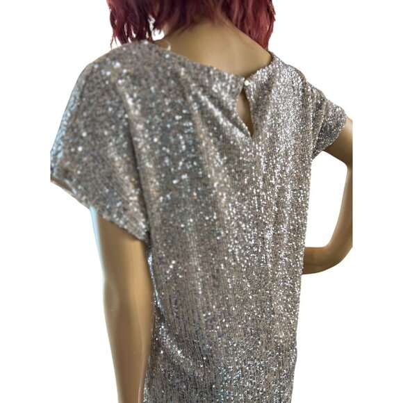 NWT - Rachel Zoe Short Sleeve Sequin Blouse in Silver Size M - Picture 6 of 6